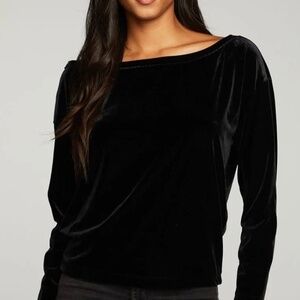 NWT Chaser Velvet Dolman Off The Shoulder Top in Black